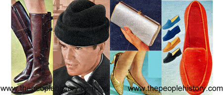Fashion Accessories Examples From 1967 Buckle Side Boot, Envoy Style Cap, Metallic Clutch, Sparkle Party Shoes, Corduroy Slip On 