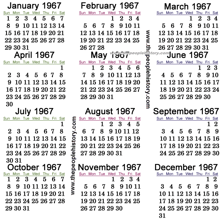 1967 Calendar