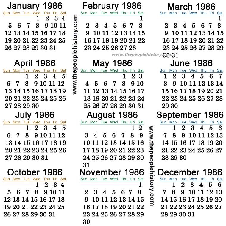 1986 October Calendar