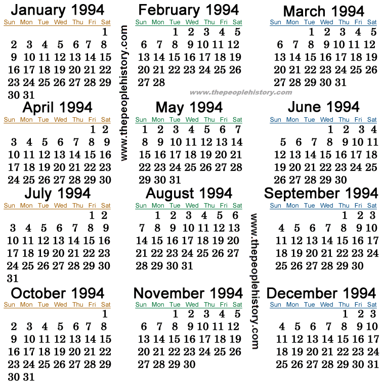 dec 1994 calendars